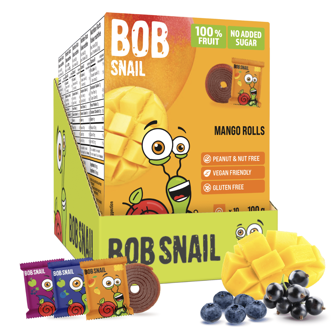 Bob Snail Fruit RollUps Gluten-Free Nut-Free Healthy Fruit Snacks Variety Pack - Pack of 5 (Mango x2, Apple-Blueberry x2, Apple-Black Currant x2)