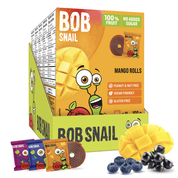 Bob Snail Fruit RollUps Gluten-Free Nut-Free Healthy Fruit Snacks Variety Pack - Pack of 5 (Mango x2, Apple-Blueberry x2, Apple-Black Currant x2)