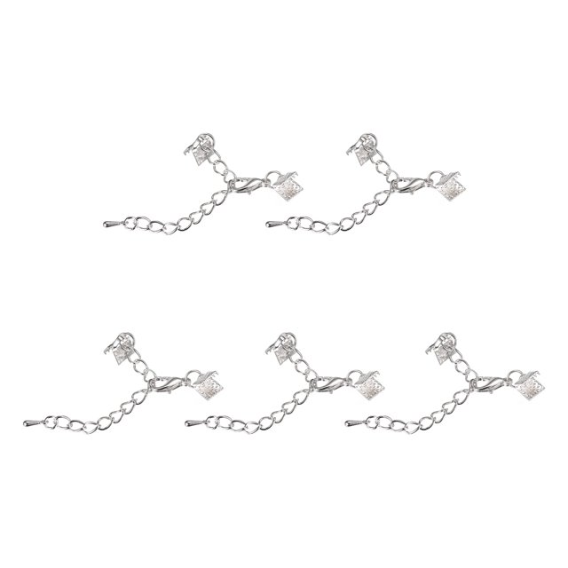Unique Bargains 10Set Ribbon Crimp Clamp Ends Lobster Claw Clasps & Chain 6mm Silver Tone for DIY