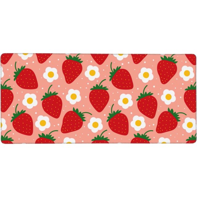 Pink Strawberry Gaming Mouse Pad XL, Extended Stitched Edges Mousepad, Large Mouse Mat Desk Pad, Long Non-Slip Rubber Base Mice Pad(35.5x16 Inch)