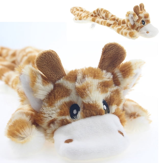 Jouets Faits de Jouets, Jouets pour Chien, Jouets Couineurs Non Rembourrés avec un design en Peluche en Forme de Girafe. Ce Jouet Non Rembourré de 18 Pouces Comprend Trois Couineurs Circulaires pour le Jeu Interactif et Est Idéal pour les Chiens de Taille Moyenne. le Jouet Met en Valeur un Motif Tacheté Doux, Brun et Blanc Ressemblant à une Girafe, avec des Traits Faciaux Détaillés Incluant des Yeux Brodés et des Oreilles Tombantes. Conçu pour la Durabilité et un Temps de Jeu Prolongé, Il Est Léger et Facile à Transporter pour les Chiens. Convient pour un Jeu Engageant