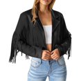thumbnail image 2 of Kcodviy Femmes Veste à Franges en Faux Suède Femmes Décontractée à Fermeture Éclair Vestes en Cuir à Franges Moto Décontractée Vestes pour Femmes Manteaux Courts, 2 of 8