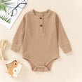 thumbnail image 2 of tarylea Toddler Baby Clothes Long Sleeve Crew Neck Button Rompers Solid Color Ribbed Outfits Casual Comfy Fall Outwear Jumpsuits for 0-24 Months, 2 of 3