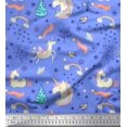 thumbnail image 1 of Soimoi Blue Poly Georgette Fabric Unicorn & Rainbow Nature Print Fabric by the Yard 52 Inch Wide, 1 of 5