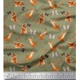 thumbnail image 1 of Soimoi Tissu en Soie Vert Imprimé d'Insectes et de Chats, 1 Yard, 42 Pouces de Large, 1 of 3