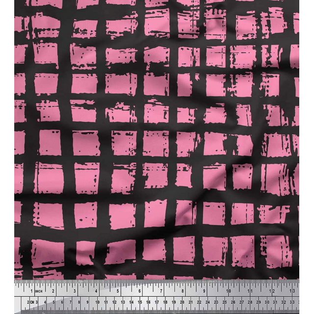 Soimoi Pink Cotton Cambric Fabric Check Check Decor Fabric Printed Yard 56 Inch Wide