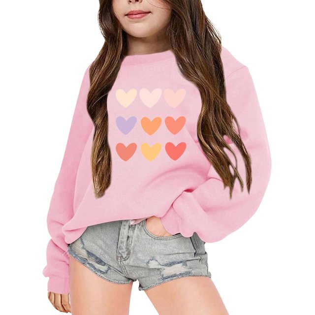 YOUSNH Chandails pour Enfants Chandails d'Automne et d'Hiver à Lettres Imprimées Col Rond Manches Longues Chandails à Capuche pour Filles Rose 5-6 Ans
