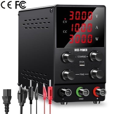NICE-POWER DC Power Supply Variable 30V 10A 300W Adjustable Voltage DC Power Supply Switch Regulated Bench Top Power Supply 9.4‘ x 5.9' x 3.3' 1Pack SPS3010