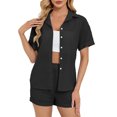 thumbnail image 1 of Womens Chiffon Set Two Piece Outfits Summer Beach Button down Short Sleeve Shirt Shorts Sets with Pockets, 1 of 5