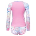 thumbnail image 2 of Ocealan Kids Girls 2-Piece Rash Guard Long Sleeve Zipper Swim Tops with Shorts Wave Striped Printed Swimsuit Pink 9Y, 2 of 7