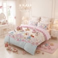 thumbnail image 2 of JOLUSERE Cartoon Pink Beige Comforter Twin Set，2-Pieces Bunny Kitten Pattern Bedding Set for Kids, 2 of 8