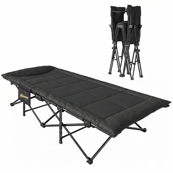 Outsunny Camping Cot for Adults with Padded Cushion, Black