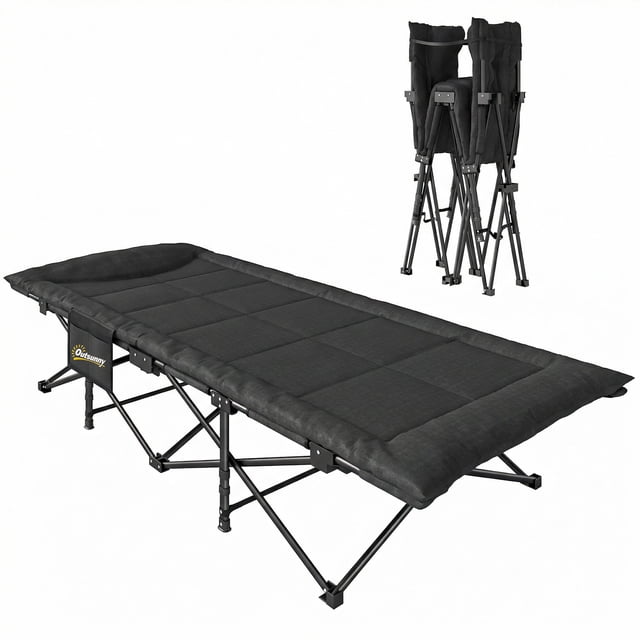 Outsunny Lit de Camp pour Adultes avec Coussin Rembourré, Noir