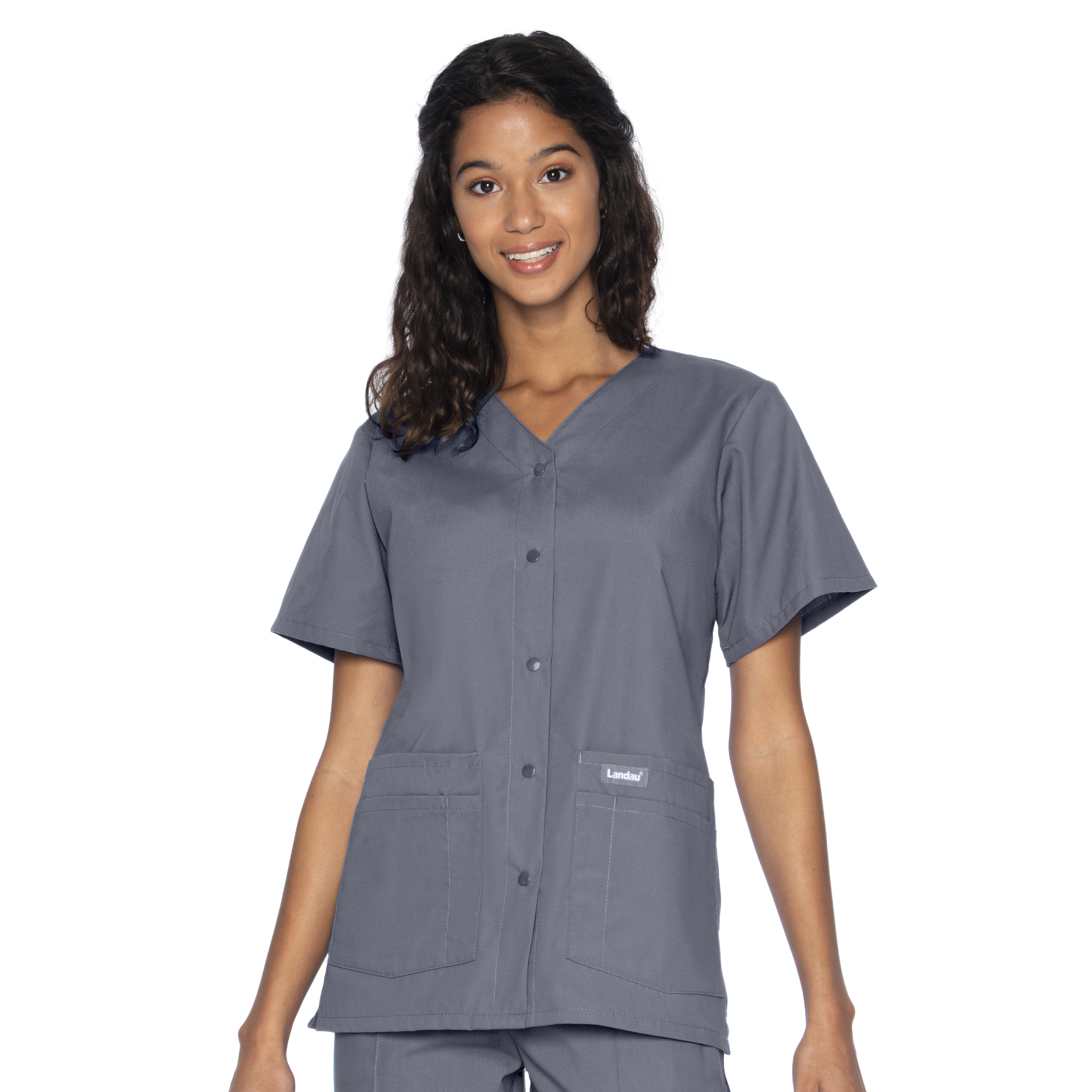 Landau Haut d'Uniforme à Boutons-Pression pour Femme, Coupe Classique Décontractée, Col en V, 4 Poches