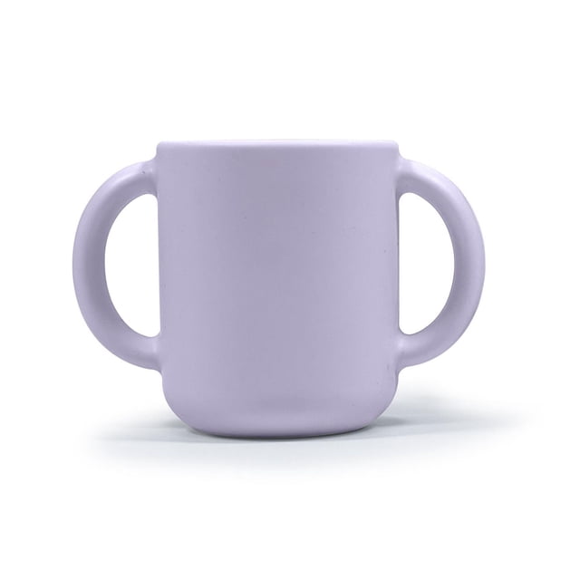 Kushies Silicup with handles in lilac, front view of a toddler-sized soft silicone cup with two matte finish non-slip handles for easy grip and spill prevention, made from 100% food-grade silicone, BPA and phthalate free, ideal for helping toddlers develop independent drinking skills.
