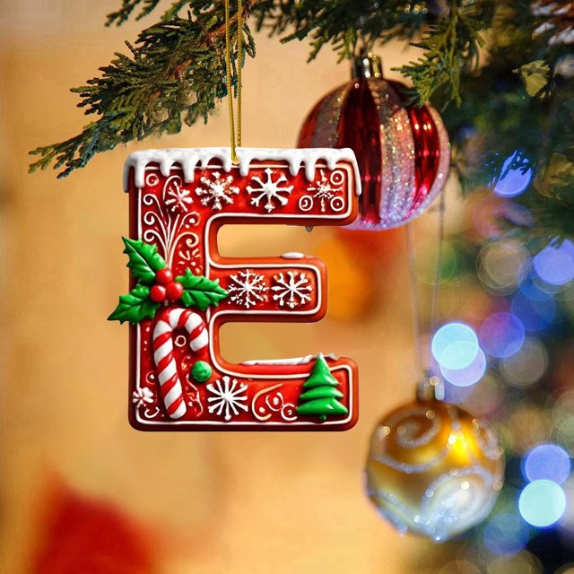Hbdhejl 26 Pcs Lettres Rouges Décorations de Sapin de Noël Lettres de Canne de Bonbon avec Motif de Baies Mini Alphabet Ornements Suspendus Fête Maison Sapin de Noël Acrylique 2D