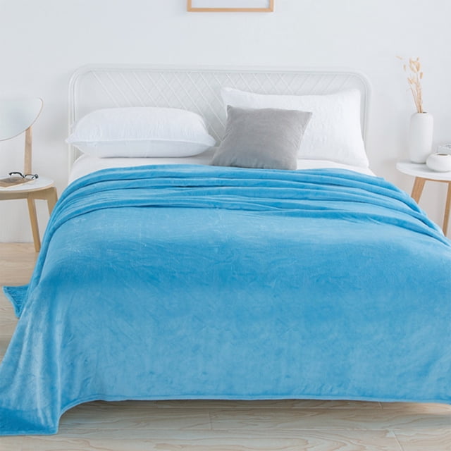 COFEST Couverture en Flanelle Colorée Couverture en Flanelle Corail Couverture en Molleton Couverture Cadeau Couverture Unie Couverture de Yoga, Convient aux Pièces avec Réfrigération Bleu