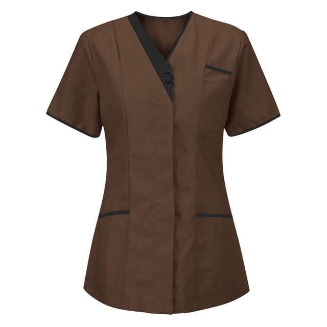 Baysbule Tunique d'Infirmière à Col en V pour Femmes Uniforme de Clinique Protecteur de Travail à Manches Courtes avec Poches