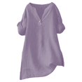 thumbnail image 3 of Baberdicy Chemises à Col Surdimensionné - Hauts Amples Unis pour Femmes (Lin Respirant, de Bureau à Week-End) Violet P, 3 of 8