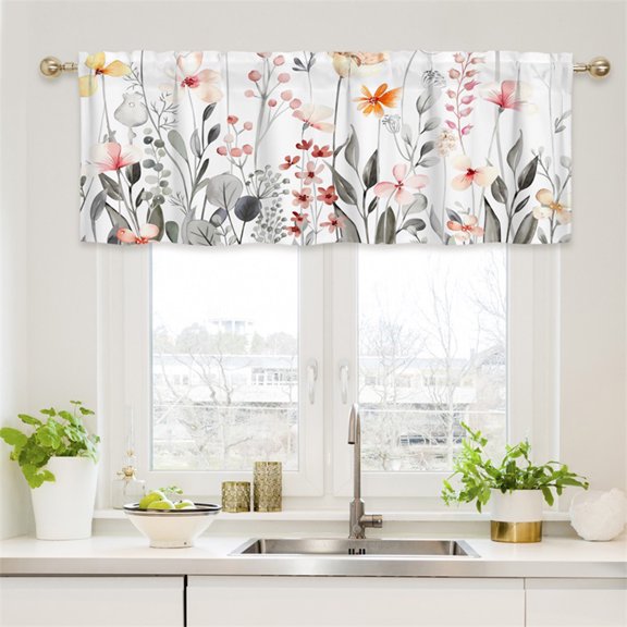 TopLLC Home Decor, Room Decor Short Floral Small Window Valance Curtains For Bathroom Kitchen Cafes Thermal Insulating Tier Curtains 52x18inch Colorful Flowers Leaves Plants Polyester Curtains