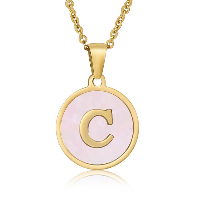 Colliers, Collier Lettre Coquille Mignonne pour Filles, Pendentifs Pièce pour Filles en Acier Inoxydable Colliers Initiale pour Femmes Bijoux Rond