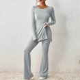 thumbnail image 1 of Women Crewneck Tops & Wide Leg Pant Set Simple Slouchy Home Suits (Army Green S), 1 of 6
