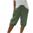 thumbnail image 4 of Dealovy Cotton Linen Shorts for Women High Waisted Drawstring Lightweight Knee Length Shorts with Pockets, 4 of 5