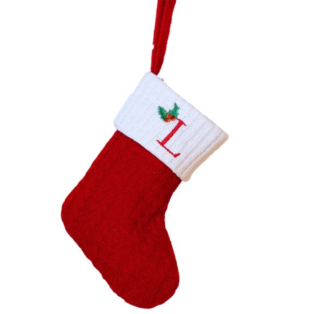 Christmas Tree Decorative Socks With Embroidered Initial Letters Red Green White Knit Stockings