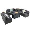 thumbnail image 1 of Patiojoy 9 PCS Rattan Dinning Set Wicker Sofa w/Propane Gas Fire Pit 60,000 Btu Heater, 1 of 10