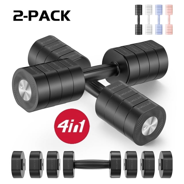 MERACH Haltères Réglables 4-en-1, Ensemble de 2 Poids à Main de 8,8 lb en Noir, Conçus pour l'Entraînement à Domicile et l'Entraînement de Force. Offrent des options de Poids Ajustables de 2,2 lb, 4,4 lb, 6,6 lb et 8,8 lb, avec Poignées Ergonomiques Antidérapantes pour une Prise Sécuritaire. Poids Libres Compacts Idéals pour le Tonus Musculaire et les gyms à Domicile Gain de Place.