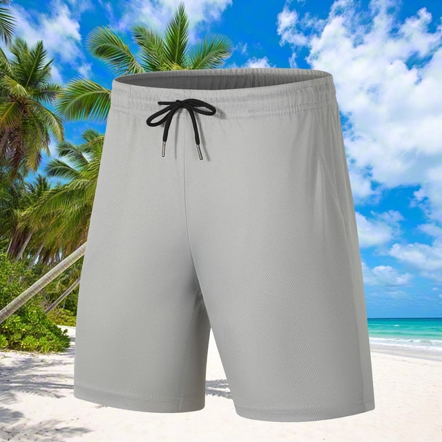 Sentmoon Mens Shorts Athletic High Waist Loose 2025 Summer Beach Shorts Drawstring Solid Color Quick Dry Running Shorts with Pockets Comfy for Sports Wear Gray S