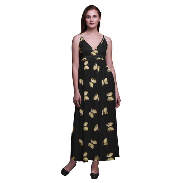 Bimba Butterfly Printed Adjustable Spaghetti Strap Long Maxi Dress Summer Beachwear-Medium
