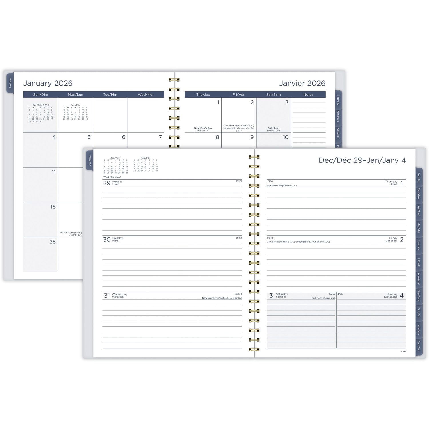 Agenda hebdomadaire Mead® Simplicity Stripe 2026, grand format, couverture transparente en polyéthylène