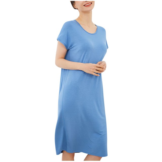 Besolor Chemises de Nuit Grande Taille pour Femmes Été Confortables à Manches Courtes Col Ras du Cou Vêtements de Nuit Chemises de Sommeil Robe de Nuit