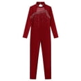 thumbnail image 4 of TiaoBug Girls Ice Skating Jumpsuit Rhinestone Mock Neck Competition Figure Skating Dancewear Burgundy 10, 4 of 7
