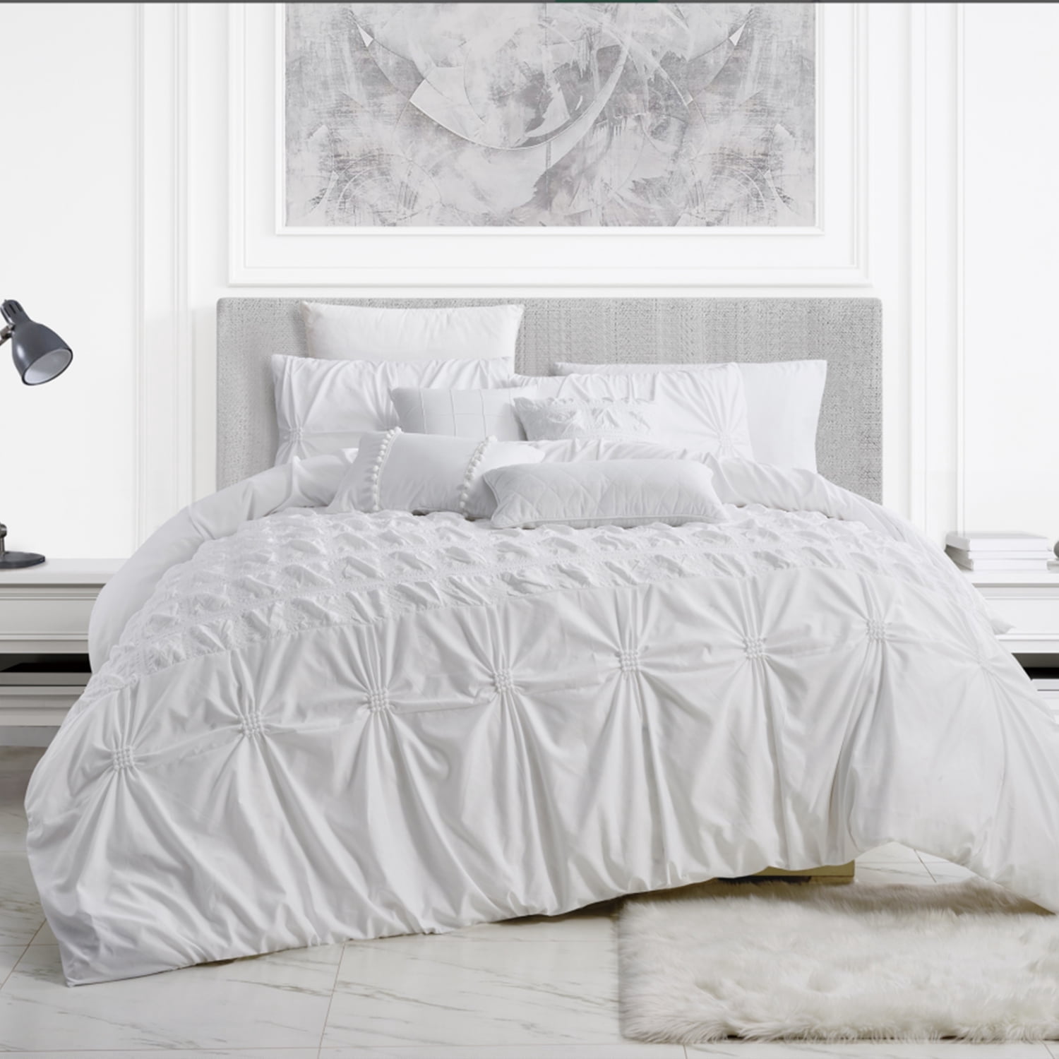 JML King Comforter Set 7 pièces, lit douillet pincé à l'aiguille en microfibre dans un sac