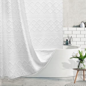 SuxuMhao Linge de douche Rideau - Rideau de douche imperméable lavable avec lin, rideau de douche Boho, lin de douche blanc, W36"*H72" 1 Rideau de pièce pour salle de bains, Rideaux de douche durables, Style 2