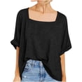 thumbnail image 1 of Timegard Womens Tops Square Neck Short Sleeve Comfy Casual Loose Top Basic T Shirt Oversized Blouse, 1 of 7