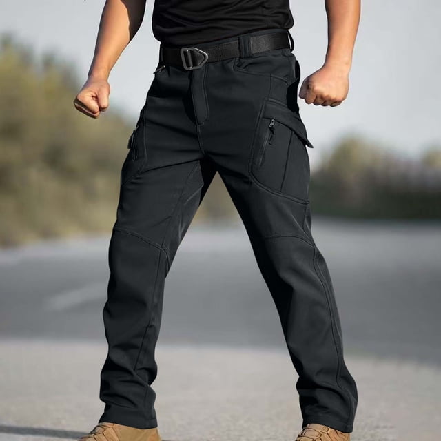 VKOYWKM Men's Tactical Pants Fleece Lined Cargo Pant Water Resistant Tactical Pant Ripstop Outdoor Work Hiking Pant with Pockets