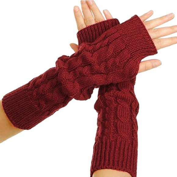 Outfmvch Gants d'Hiver Gants pour Femmes Gants d'Hiver Chauds et à la Mode Couleur Unie Gants Tricotés Sans Doigts pour Hommes et Femmes Gants Rouges 2 Taille Unique