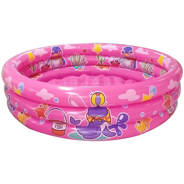 Amdohai 3 Rings Kiddie Pool, 48”X12”, Kids Swimming Pool, Inflatable Baby Ball Pit Pool (Pink)
