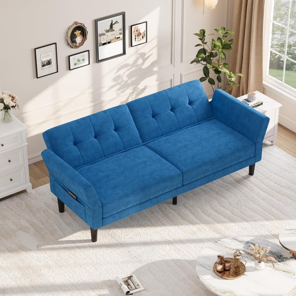 AKDSteel 89" Futon Sofa Bed, Convertible Sleeper Sofa with Adjustable Backrest & Armrest, Modern Futon Couch Bed, Loveseat Sleeper for Living Room Bedroom Apartments