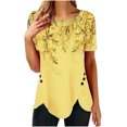thumbnail image 1 of Pompotops T-shirt Ample Imprimé pour Femme, Boutons, Manches Courtes, Blouse à Col Rond, Hauts Décontractés, 1 of 6