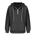 thumbnail image 4 of Besolor Womens Fall Fashion Quarter Zip Hoodies Sweatshirts Casual Long Sleeve Solid Color V Neck Drawstring Pullover Tops, 4 of 6