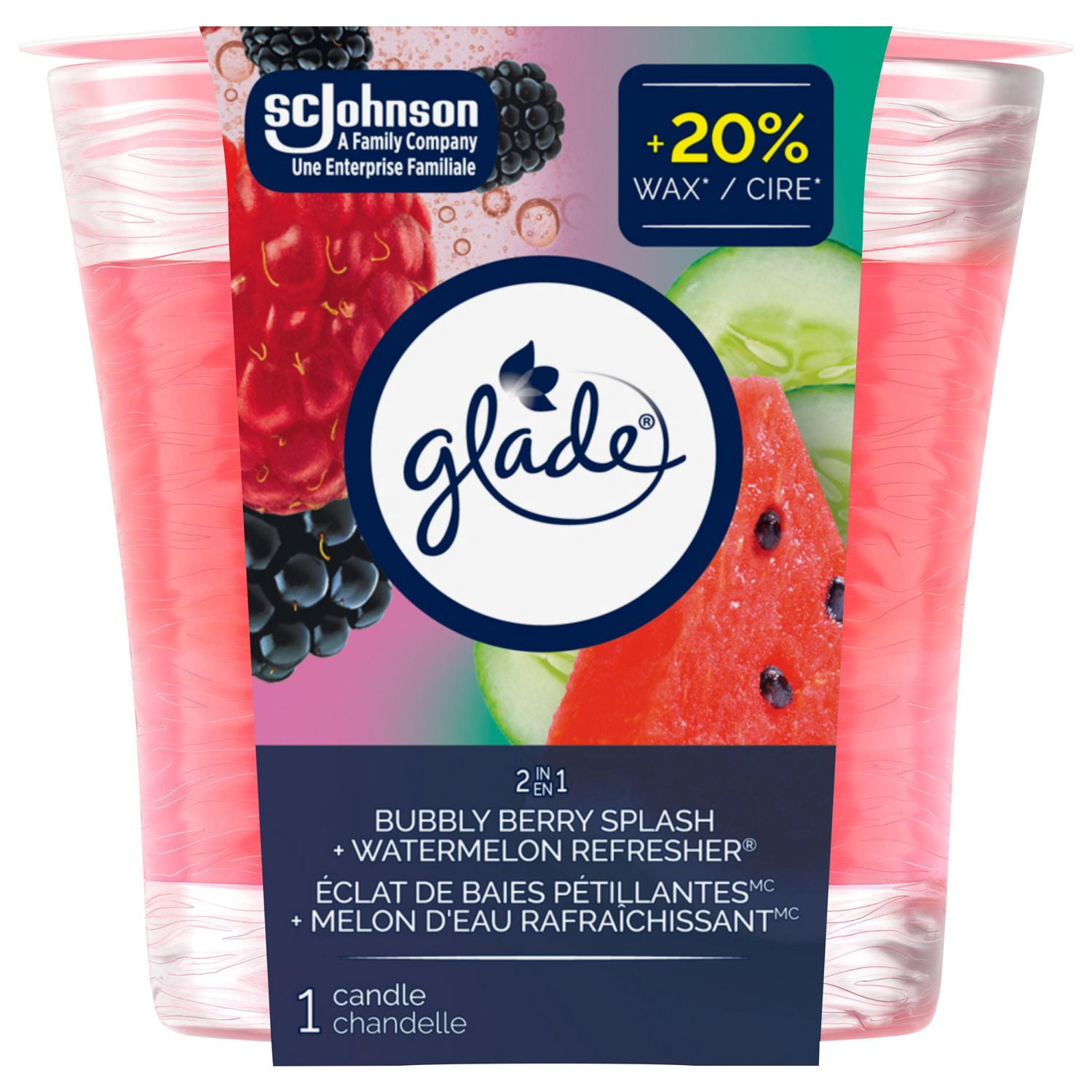 Glade® Chandelle parfumée, Éclat de Baies Pétillantes et Melon d`Eau Rafraîchissant
