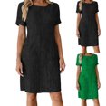 thumbnail image 1 of Mceream Robes pour Femmes Été Décontracté 2026 Élégantes Robes Courtes Col Rond Manches Courtes Robe Midi Coupe Ample Robes Droites Mode Vacances Plage Robe d'Été Noir TG, 1 of 7