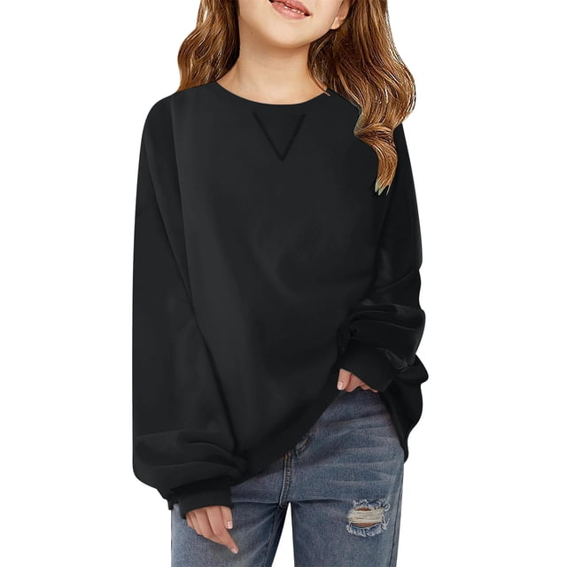 Timegard Girls Sweatshirts Kids Solid Color Athletic Pullover Tops Fall Casual Loose Running Clothing