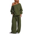 thumbnail image 1 of MeetoTime Women's 2 Piece Set Fleece Round Neck Pullover Sweatshirt Wide Leg Pants Tracksuit Lounge Outfit, 1 of 6
