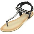 thumbnail image 1 of Alpine Swiss Womens Rhinestone T-Strap Sandals Ankle Strap Flat Summer Shoes, 1 of 6