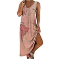 thumbnail image 2 of Lenago Robes d'Été Grande Taille pour Femmes Décontractées Imprimé Col en V Poches Sans Manches Maxi Longue Robe d'Été Plage en Liquidation, 2 of 8